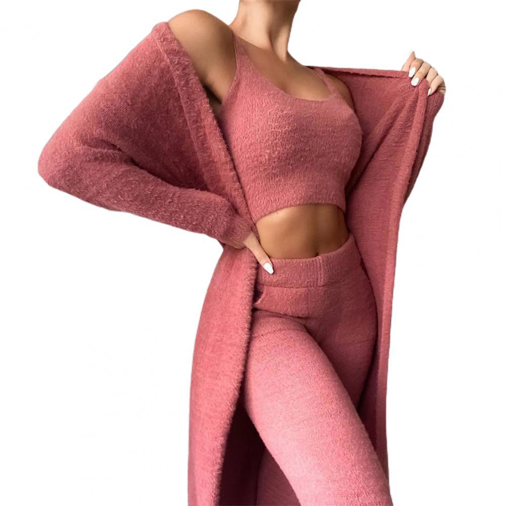 3Pcs/Set Lounge Wear Women Tracksuit Autumn Winter Outfit Cardigan Velvet Crop Top Long Sleeve Coat High Waist Pants Women Set 0 DailyAlertDeals