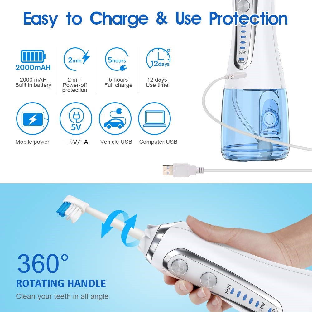 5 Mode Oral Irrigator USB Rechargeable Dental Floss Portable Dental Water Flosser Jet 300ml Irrigator Dental Teeth Cleaner+6 Jet 0 DailyAlertDeals