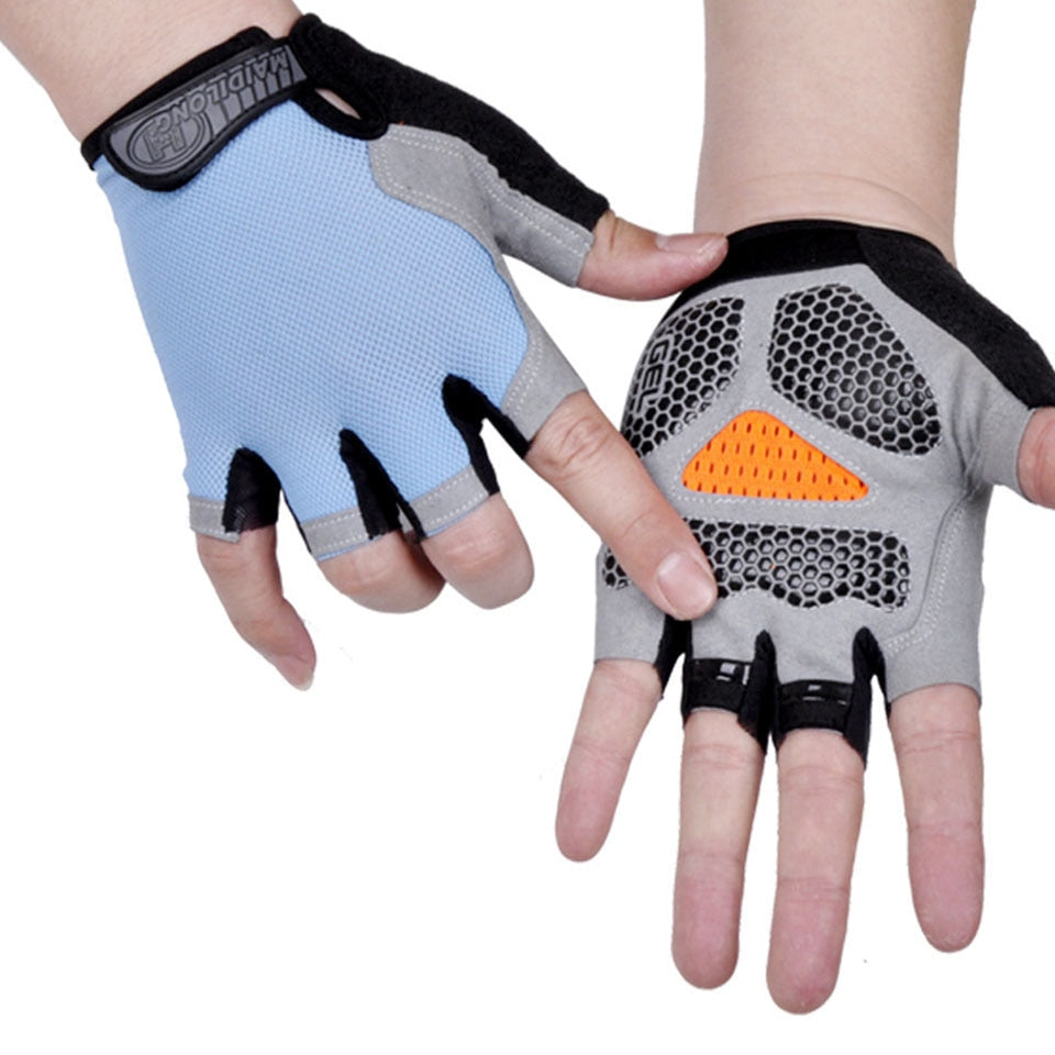 HOT Cycling Anti-slip Anti-sweat Men Women Half Finger Gloves Breathable Anti-shock Sports Gloves Bike Bicycle Glove Gloves DailyAlertDeals Type B--Blue S