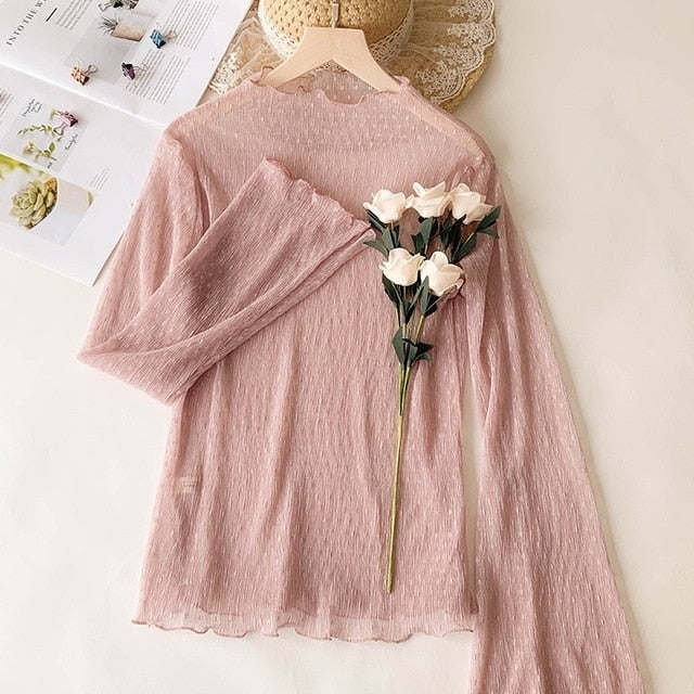 JuneLove New Transparent Korean Fashion Loose Women Blouse 22 Colors Can Choose Female Bottoming Blouses Plus Size Cheaper Tops 0 DailyAlertDeals 343JPINK 40-65KG