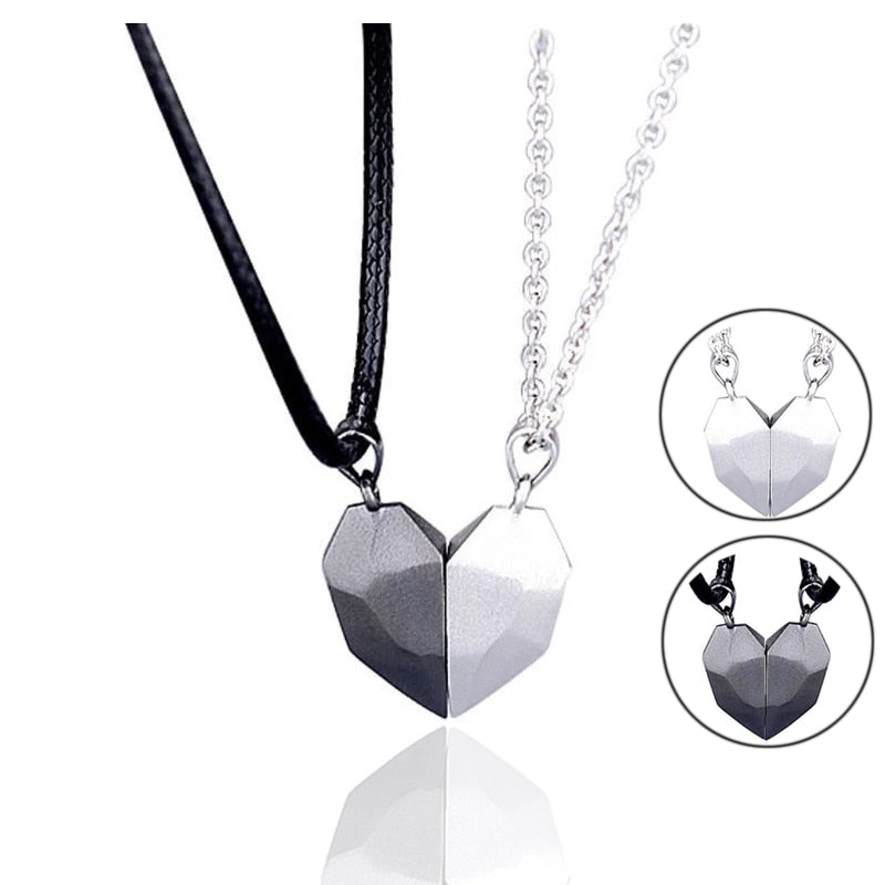2Pcs/Lot Magnetic Couple Necklace Friendship Heart Pendant Distance Faceted Charm Necklace Women Valentine's Day Gift 2021 0 DailyAlertDeals
