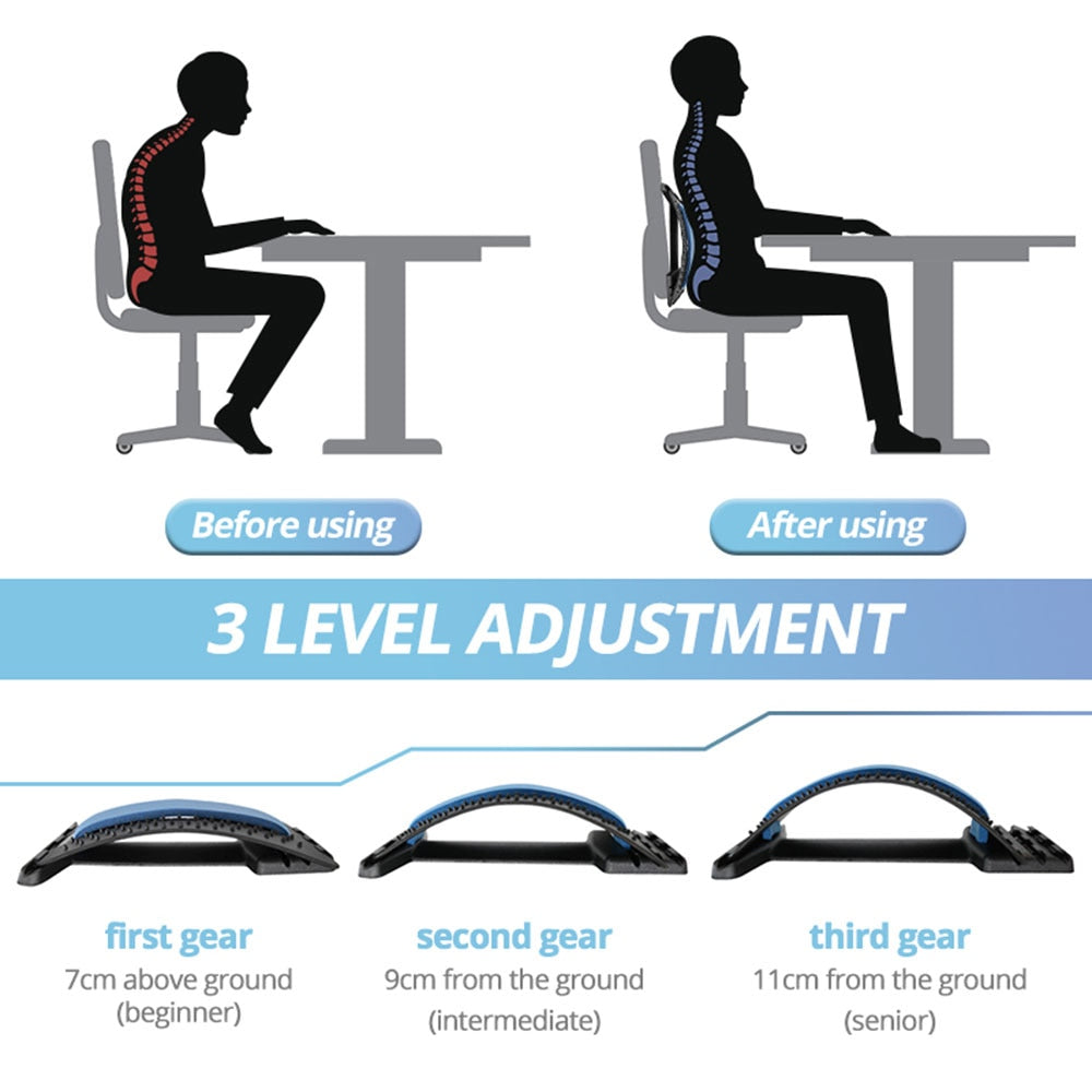 Multi-level Adjustable Back Massager Stretcher Waist Neck Stretch Fitness Lumbar Cervical Spine Support Pain Relief Relaxation back massager DailyAlertDeals