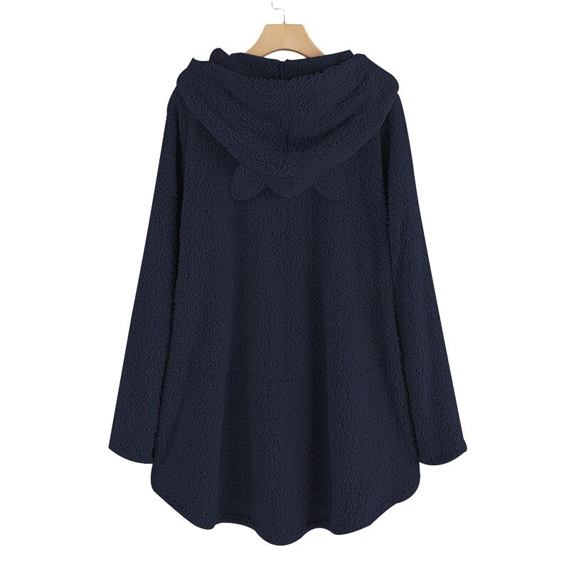 Cozy Cartoon Cat Ears Fleece Winter Pajamas Hoodies for Women Hooded Sweatshirts Long Sleeve Lady Pullovers Tops 0 DailyAlertDeals