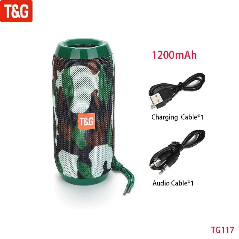 T&G TG117 Portable Bluetooth Speaker Wireless Bass Column Waterproof Outdoor Music Vibro Speakers TF Card Subwoofer Loudspeaker 0 DailyAlertDeals China Camouflage Speaker