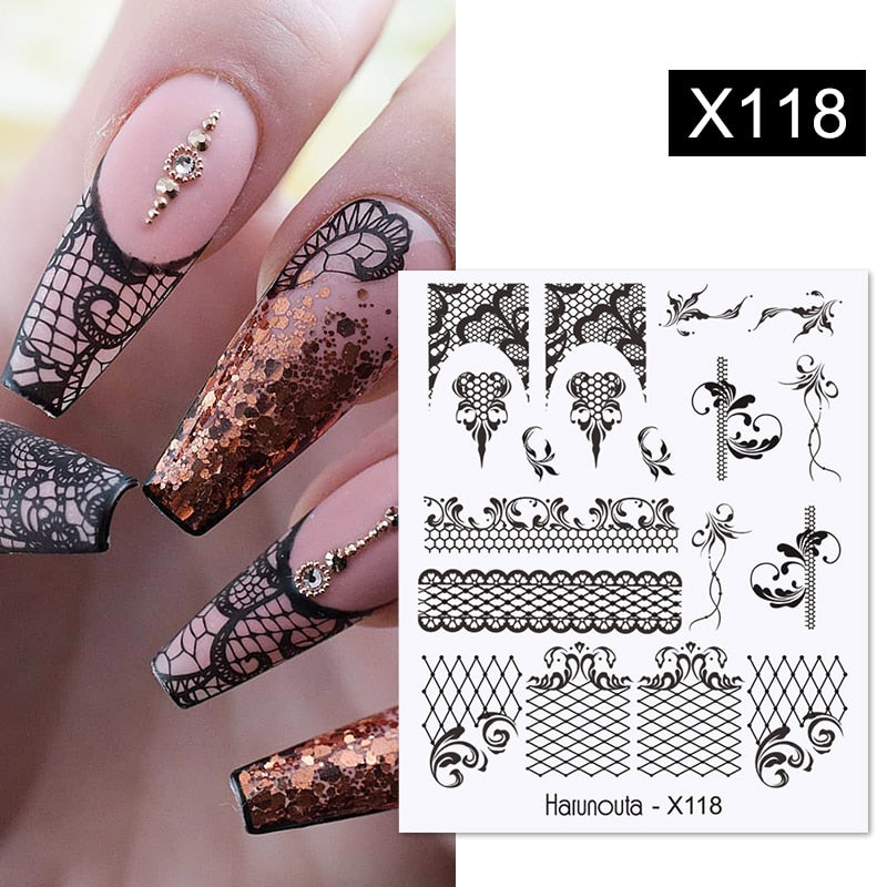 Harunouta French Black White Geometrics Pattern Water Decals Stickers Flower Leaves Slider For Nails Spring Summer Nail Design 0 DailyAlertDeals X118