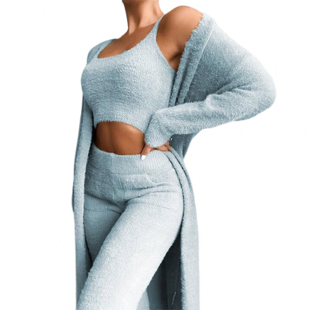3Pcs/Set Lounge Wear Women Tracksuit Autumn Winter Outfit Cardigan Velvet Crop Top Long Sleeve Coat High Waist Pants Women Set 0 DailyAlertDeals