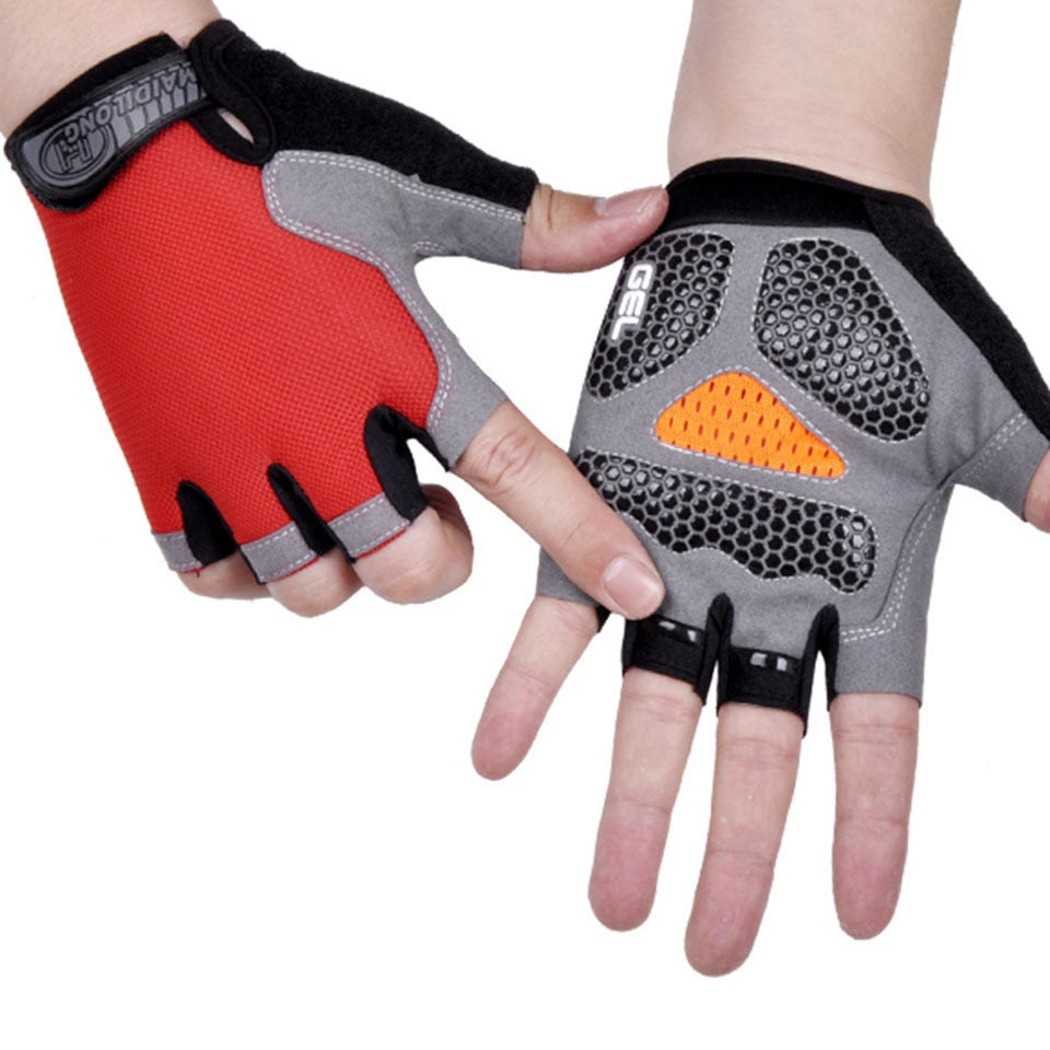 HOT Cycling Anti-slip Anti-sweat Men Women Half Finger Gloves Breathable Anti-shock Sports Gloves Bike Bicycle Glove Gloves DailyAlertDeals Type B--Red S