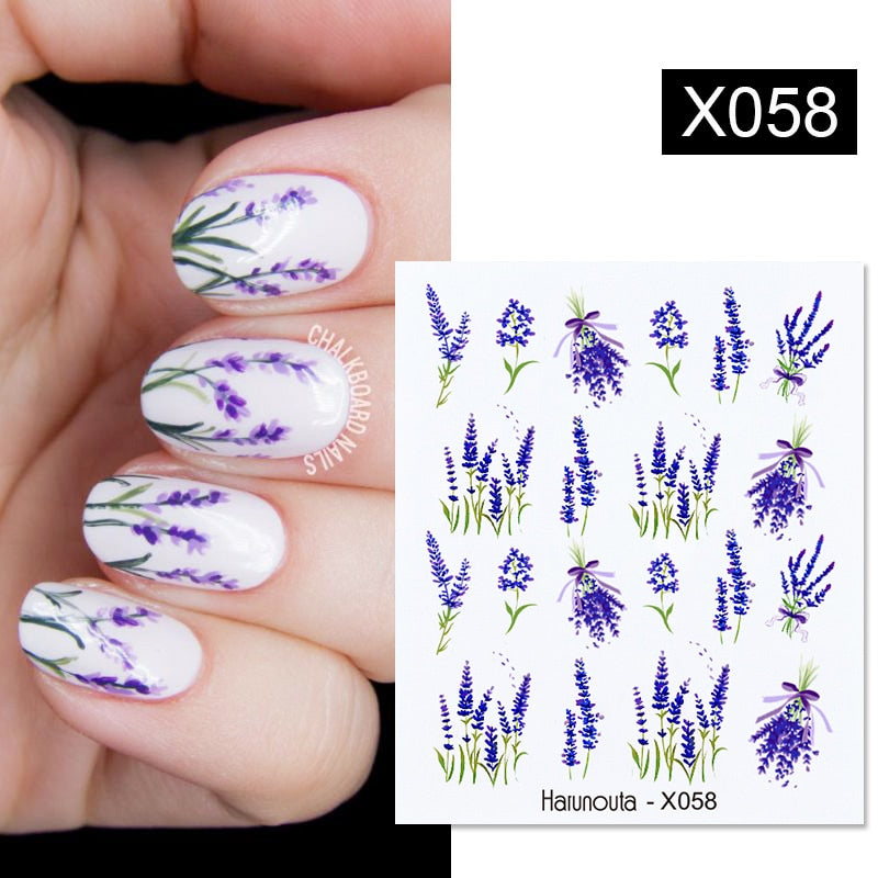 Harunouta Black Lines Flower Leaf Water Decals Stickers Spring Simple Green Theme Face Marble Pattern Slider For Nails Art Decor Nail Stickers DailyAlertDeals X058