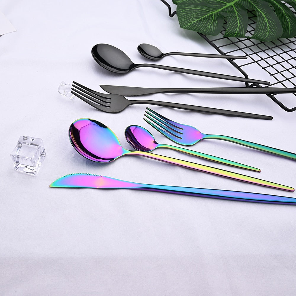24pcs Black Western Dinnerware Set Stainless Steel Cutlery Set Fork Knife Spoon Tableware Set Flatware Set Silverware Set DailyAlertDeals