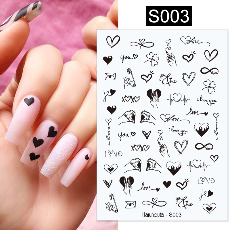 Harunouta Silver Black Geometric Textured Lines Stripe 3D Nail Sticker Flower Leaves Self Adhesive Transfer Sliders Paper 0 DailyAlertDeals S003