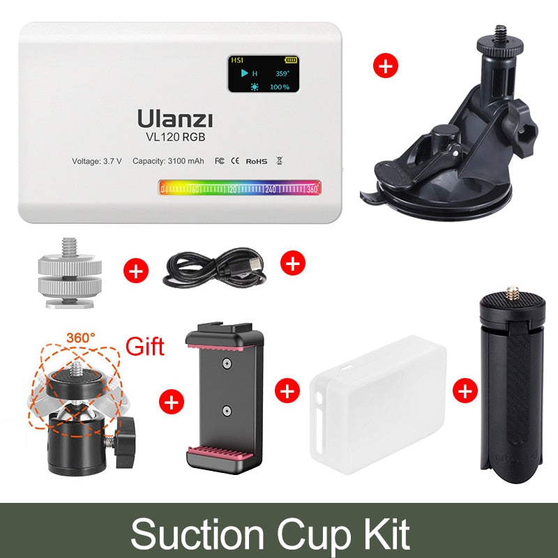 Ulanzi VL120 RGB LED Video Light Camera Light Full Color Rechargeable 3100mAh Dimmable 2500-9000K Panel Light Photo Studio Lamp Camera RGB light for Studio DailyAlertDeals USA kit6