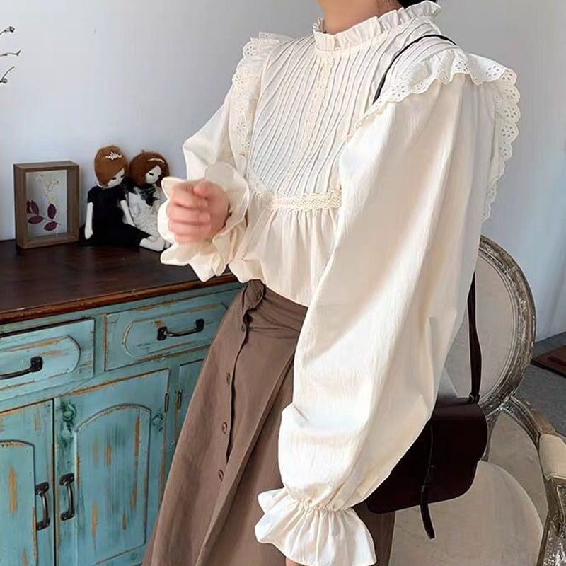 Autumn New Long Sleeve White Blouse Women Tops Korean Vintage Lace Elegant Womens Tops And Blouses Casual Shirts Women 12276 0 DailyAlertDeals