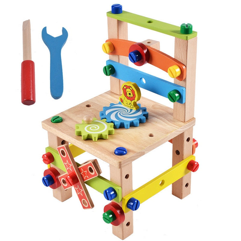 Wooden Assembling Chair Montessori Toys Baby Educational Wooden Blocks Kids Montessori Wooden Assembling Chair Toys DailyAlertDeals Chair-TJ274C