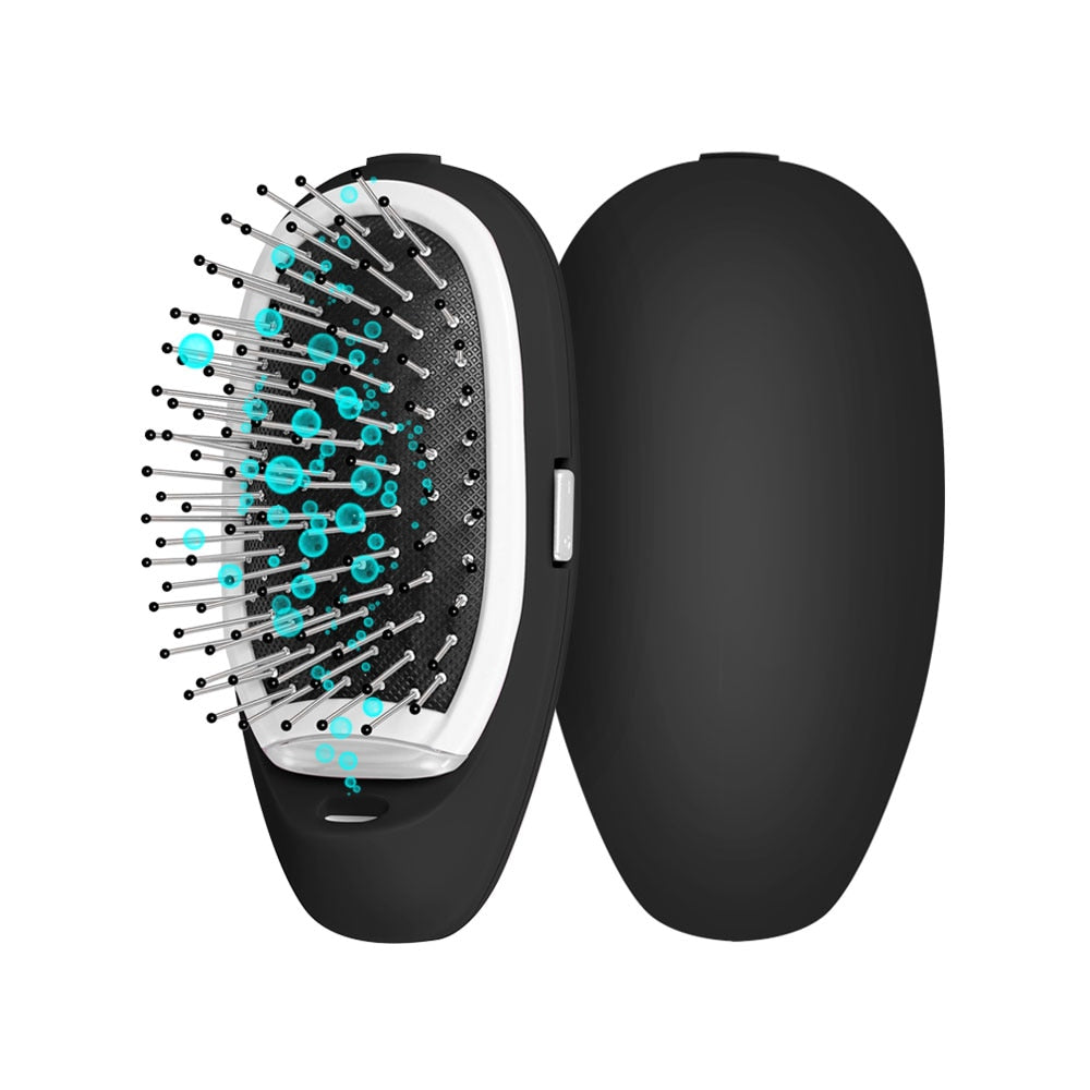 Portable Ionic Hairbrush Electric Negative Ions Hair Comb Anti Static MassageComb US Fast Shipping Styling Tool for Dropshipping portable brush hair DailyAlertDeals China Matt Black