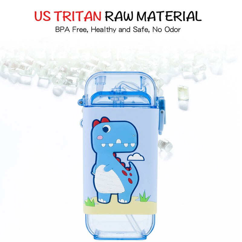 Cartoon Children Water Bottle 280ml with Rope Portable Square Kettle Sealed Leak-Proof BPA Free Tritan Baby Milk Cup With Straw Cartoon Children Water Bottle DailyAlertDeals