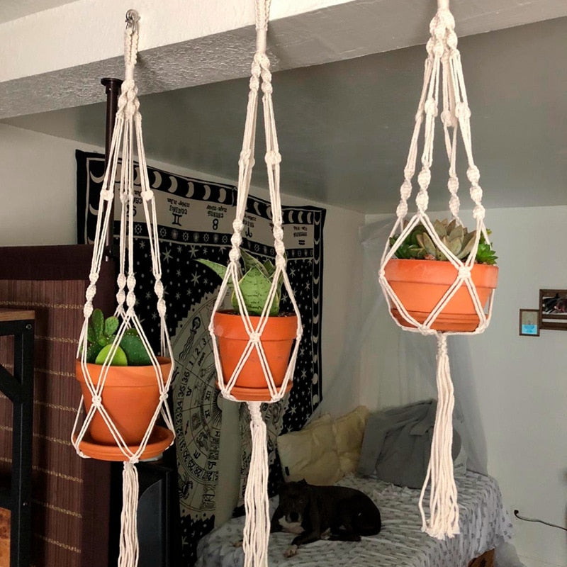 Macrame Handmade Plant Hanger Baskets Flower Pots Holder Balcony Hanging Decoration Knotted Lifting Rope Home Garden Supplies 0 DailyAlertDeals