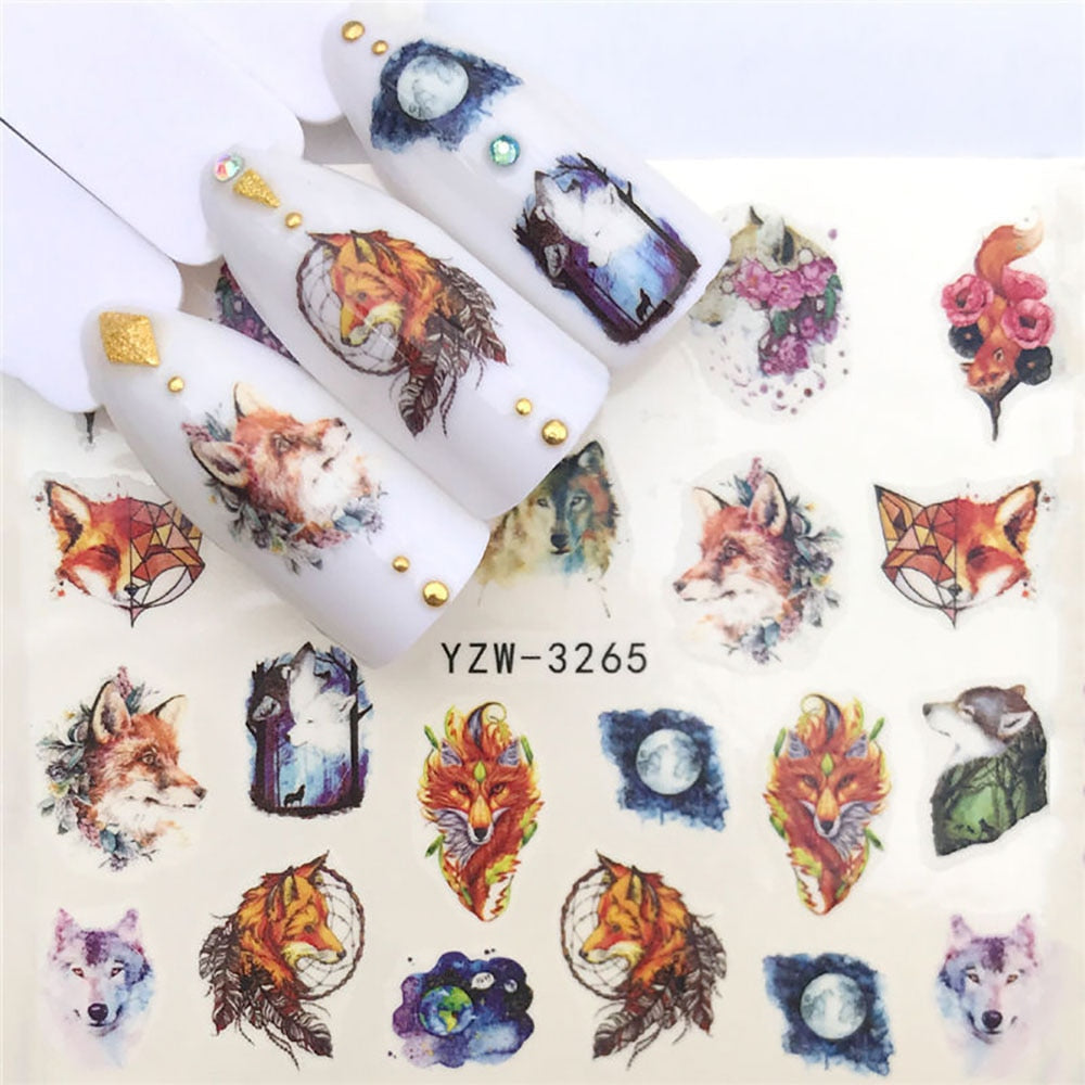 Nail Sticker Wolf Stickers Sliders For Nails Summer Full Nail Design Decorations Water Decals Animal Transfer Children's Slider nail art DailyAlertDeals YZW-3265