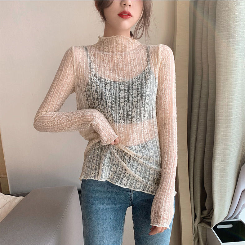 JuneLove New Transparent Korean Fashion Loose Women Blouse 22 Colors Can Choose Female Bottoming Blouses Plus Size Cheaper Tops 0 DailyAlertDeals 667AAPRICOT 40-65KG