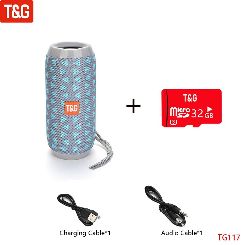 T&G TG117 Portable Bluetooth Speaker Wireless Bass Column Waterproof Outdoor Music Vibro Speakers TF Card Subwoofer Loudspeaker 0 DailyAlertDeals China Grey TF Card Speaker