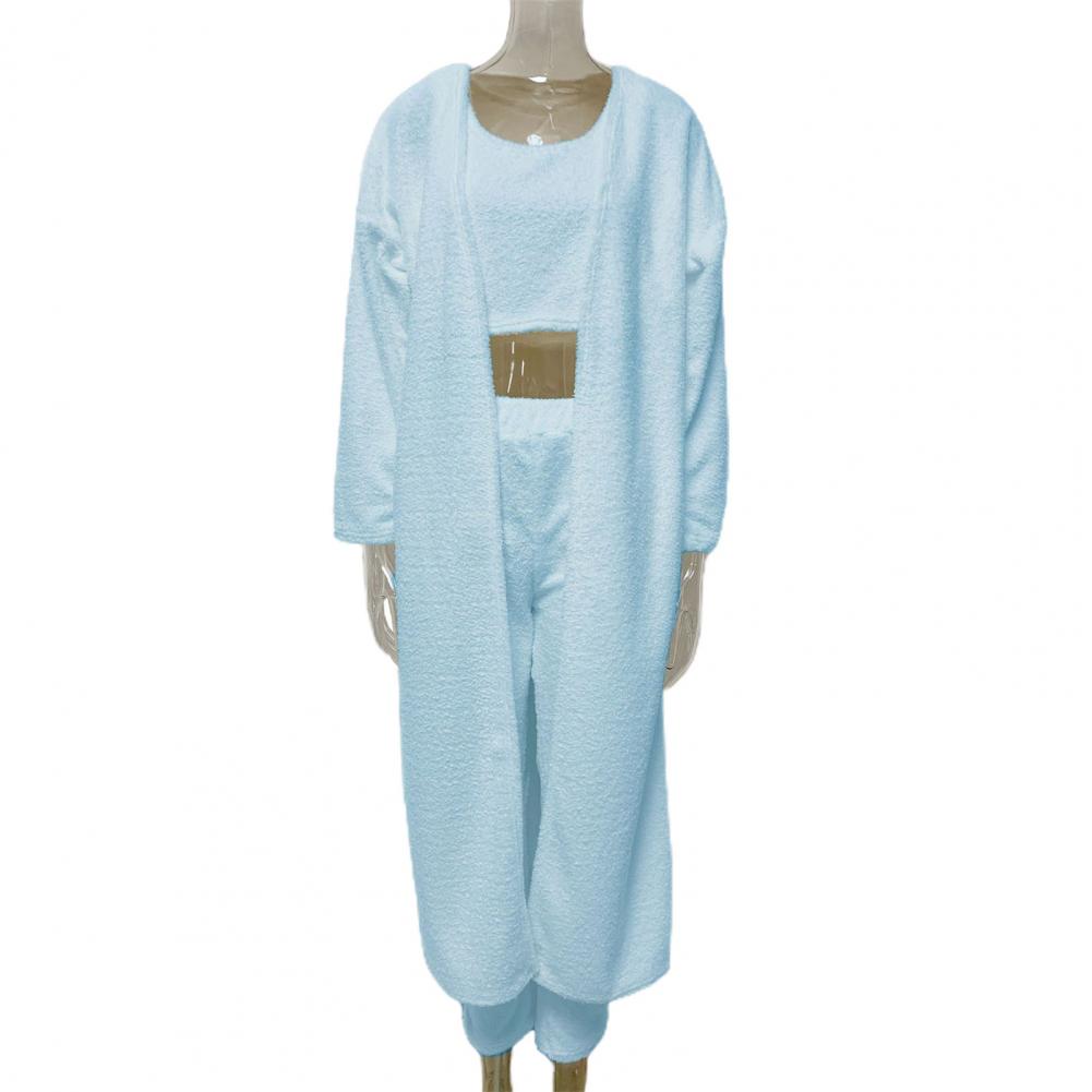 3Pcs/Set Lounge Wear Women Tracksuit Autumn Winter Outfit Cardigan Velvet Crop Top Long Sleeve Coat High Waist Pants Women Set 0 DailyAlertDeals Blue S