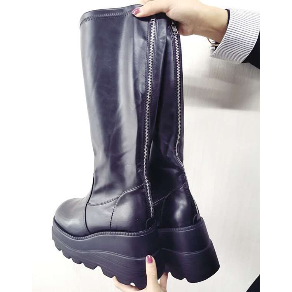 BONJOMARISA ladies fashion platform boots chunky heel wedges mid calf women boots casual brand thick bottom winter shoes woman 0 DailyAlertDeals style 1 5