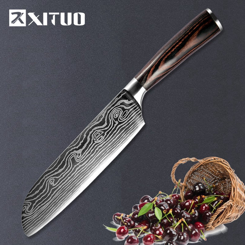 XITUO 1-5PCS set Chef Knife Japanese Stainless Steel Sanding Laser Pattern Knives Professional Sharp Blade Knife Cooking Tool 0 DailyAlertDeals 7inch Santoku knife China