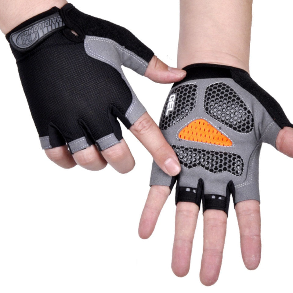 HOT Cycling Anti-slip Anti-sweat Men Women Half Finger Gloves Breathable Anti-shock Sports Gloves Bike Bicycle Glove Gloves DailyAlertDeals Type B--Black S