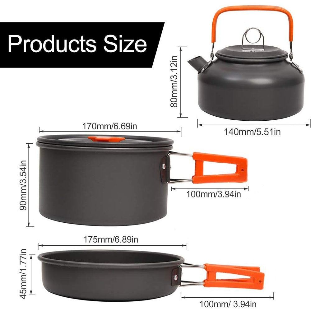Camping Cookware Kit Outdoor Aluminum Cooking Set Water Kettle Pan Pot Travelling Hiking Picnic BBQ Tableware Equipment Camping Cookware Kit Outdoor Aluminum Cooking Set DailyAlertDeals