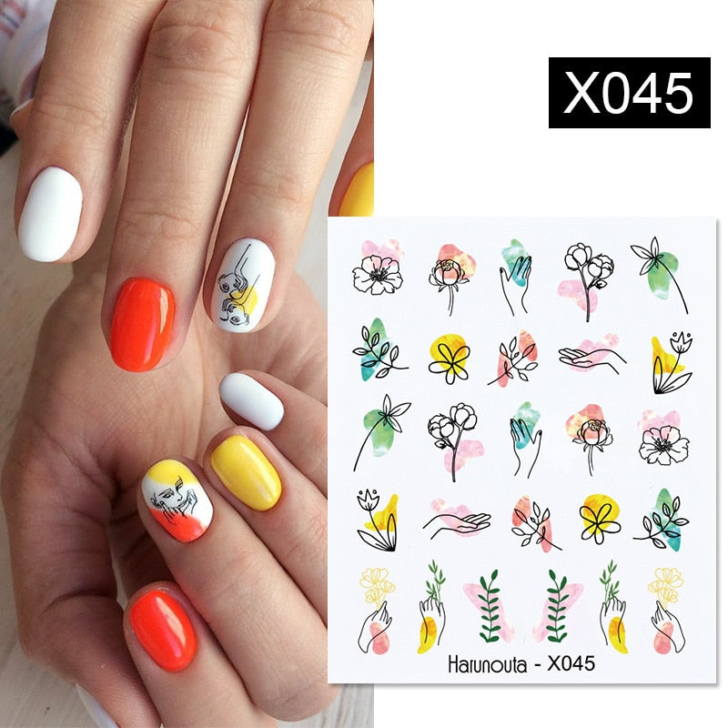 Harunouta Black Lines Flower Leaf Water Decals Stickers Spring Simple Green Theme Face Marble Pattern Slider For Nails Art Decor 0 DailyAlertDeals X045