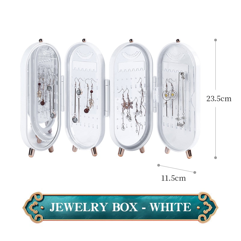 Foldable Jewelry Storage Box Household Earrings Necklace Display Stand High Capacity Luxury Retro Screen Jewelry Organizer Case 0 DailyAlertDeals white China