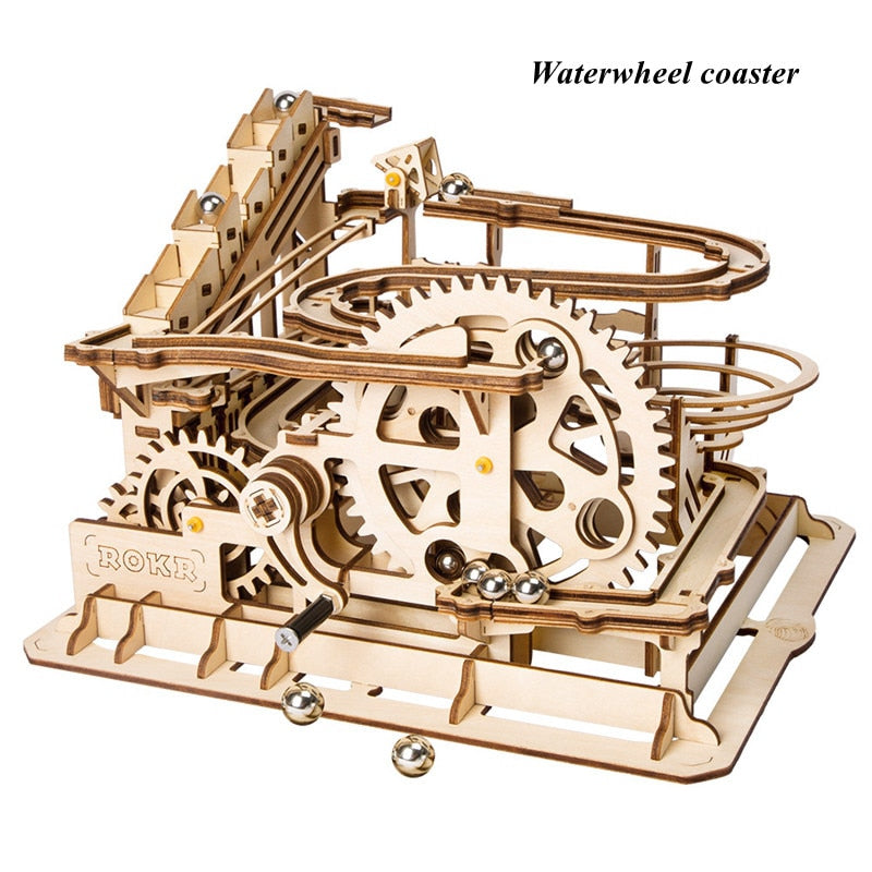 Robotime Rokr Marble Run Set 5 Kinds 3D Wooden Puzzle DIY Model Building Block Kits Assembly Toy Gift for Teens Adult Night City 3D Wooden Puzzle DIY Model Building Block Kits DailyAlertDeals Waterwheel coaster China
