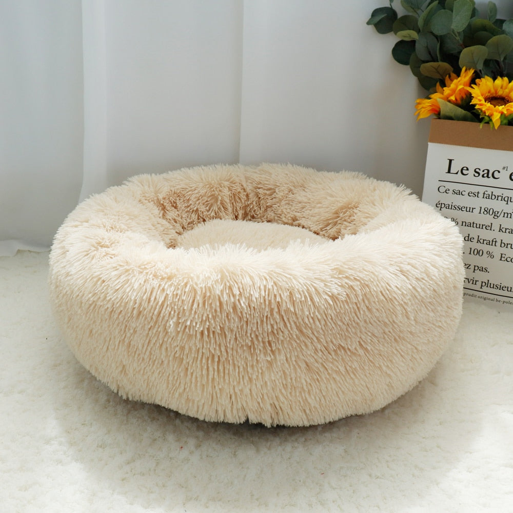 Pet Dog Bed Warm Fleece Round Dog Kennel House Long Plush Winter Pets Dog Beds For Medium Large Dogs Cats Soft Sofa Cushion Mats 0 DailyAlertDeals Light Coffee Diameter 40cm China