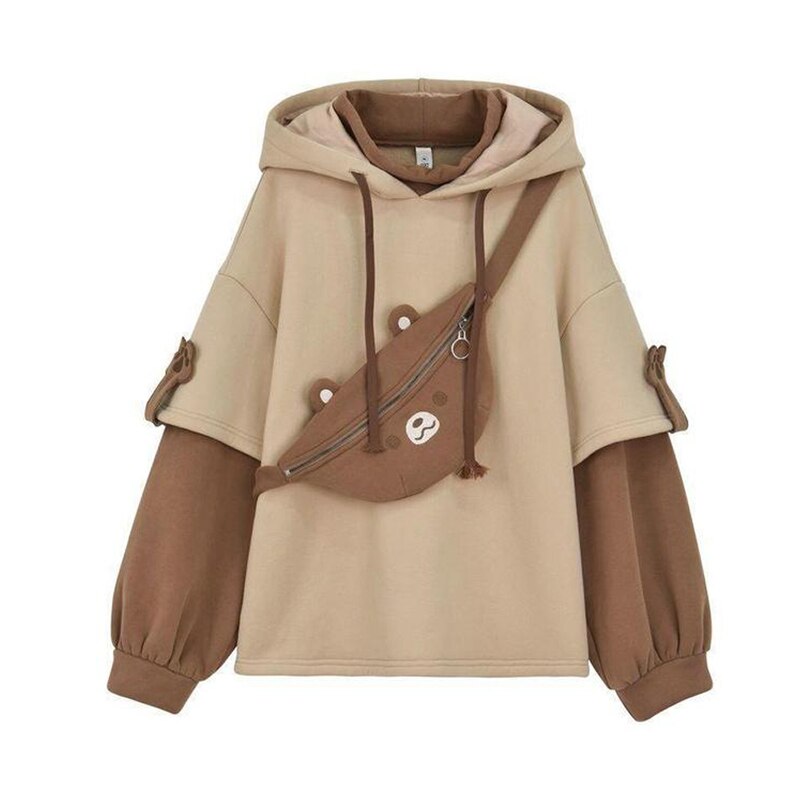 Kawaii Women Bear Hoodie with Bag Harajuku Lantern Sleeve Kpop Fashion Long Sleeve Winter Oversized Streetwear Hooded Clothes 0 DailyAlertDeals Brown S
