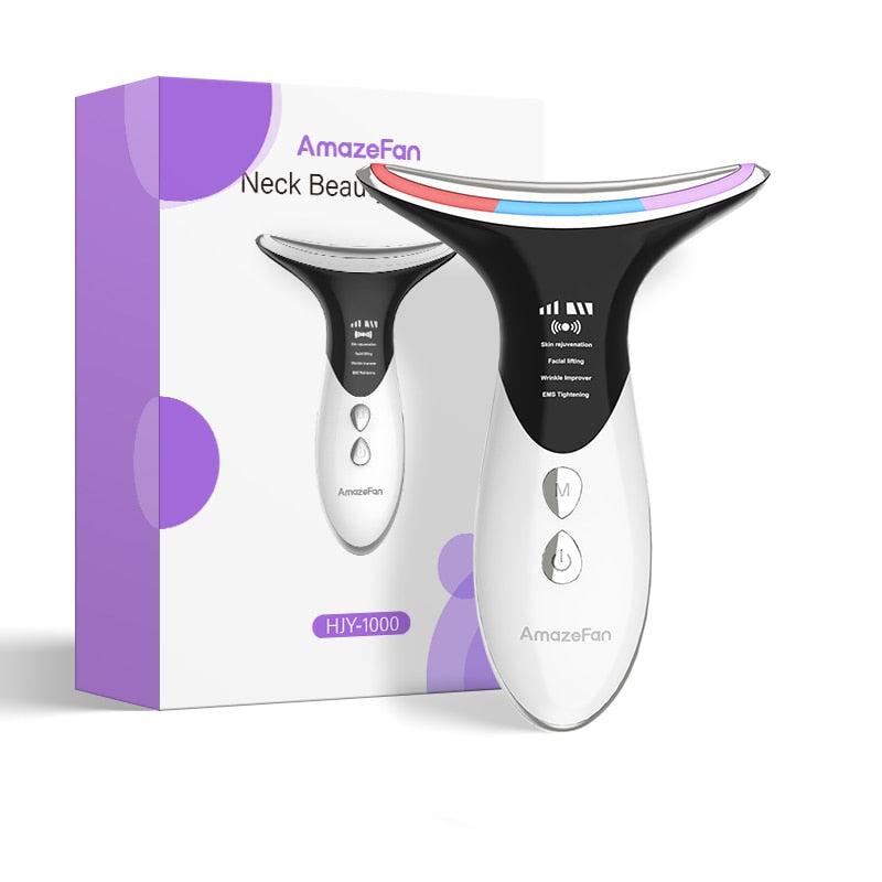 Neck Anti Wrinkle Face Lifting Beauty Device LED Photon Therapy Skin Care EMS Tighten Massager Reduce Double Chin WrinkleRemoval 0 DailyAlertDeals HJY-1000-WHITE Israel
