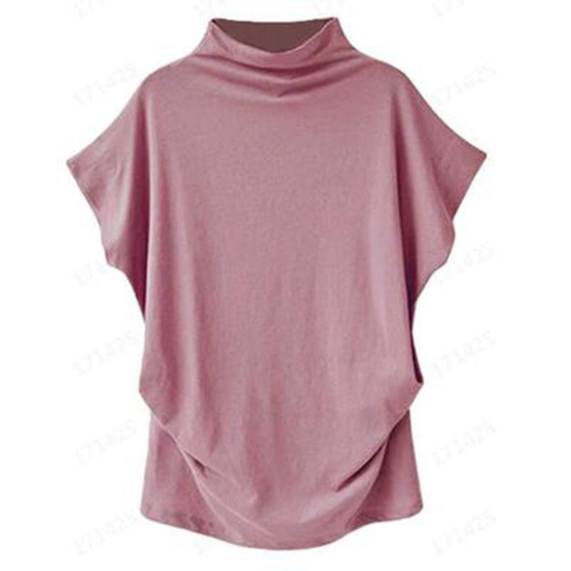 Jocoo Jolee Women Casual Turtleneck Short Batwing Sleeve Blouse Female Cotton Solid Oversized Tops Ladies Shirt 2020 Clothing DailyAlertDeals Pink S