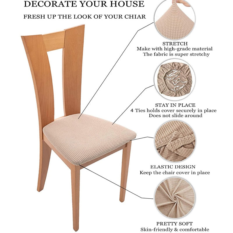 Spandex Jacquard Chair Cushion Cover Dining Room Upholstered Cushion Solid Chair Seat Cover Without Backrest Furniture Protector high chair covers DailyAlertDeals