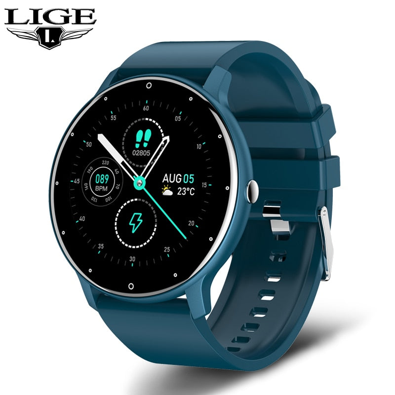 LIGE 2022 New Smart Watch Men Full Touch Screen Sport Fitness Watch IP67 Waterproof Bluetooth For Android ios smartwatch Men+box 0 DailyAlertDeals blue China