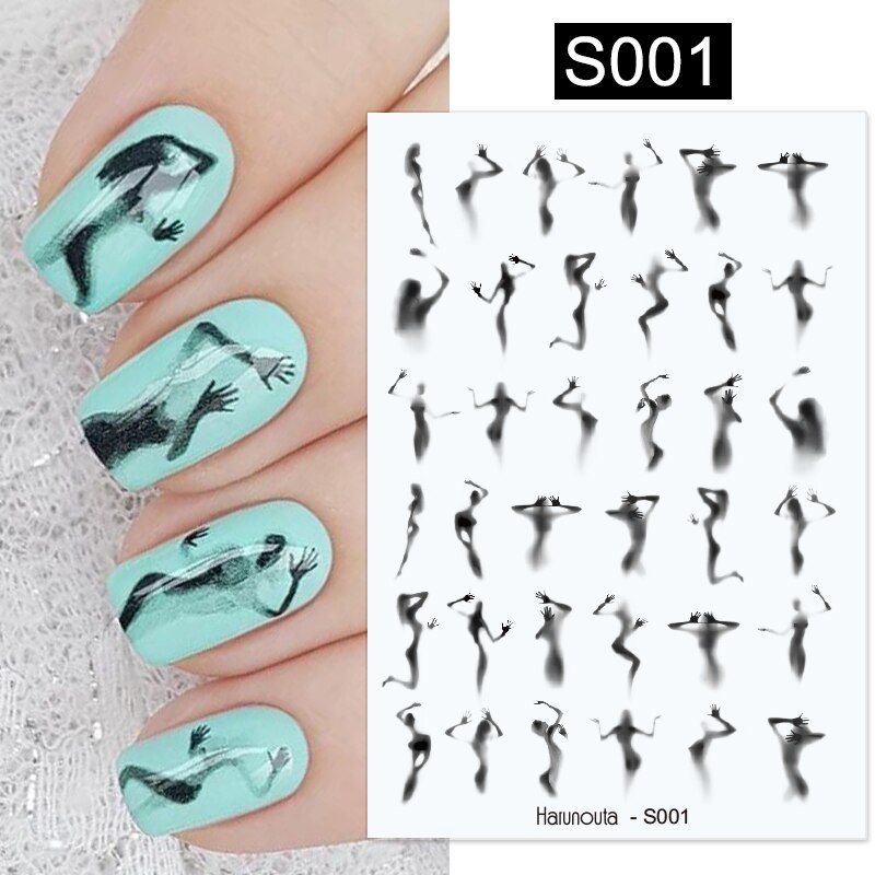 Harunouta Silver Black Geometric Textured Lines Stripe 3D Nail Sticker Flower Leaves Self Adhesive Transfer Sliders Paper 0 DailyAlertDeals S001