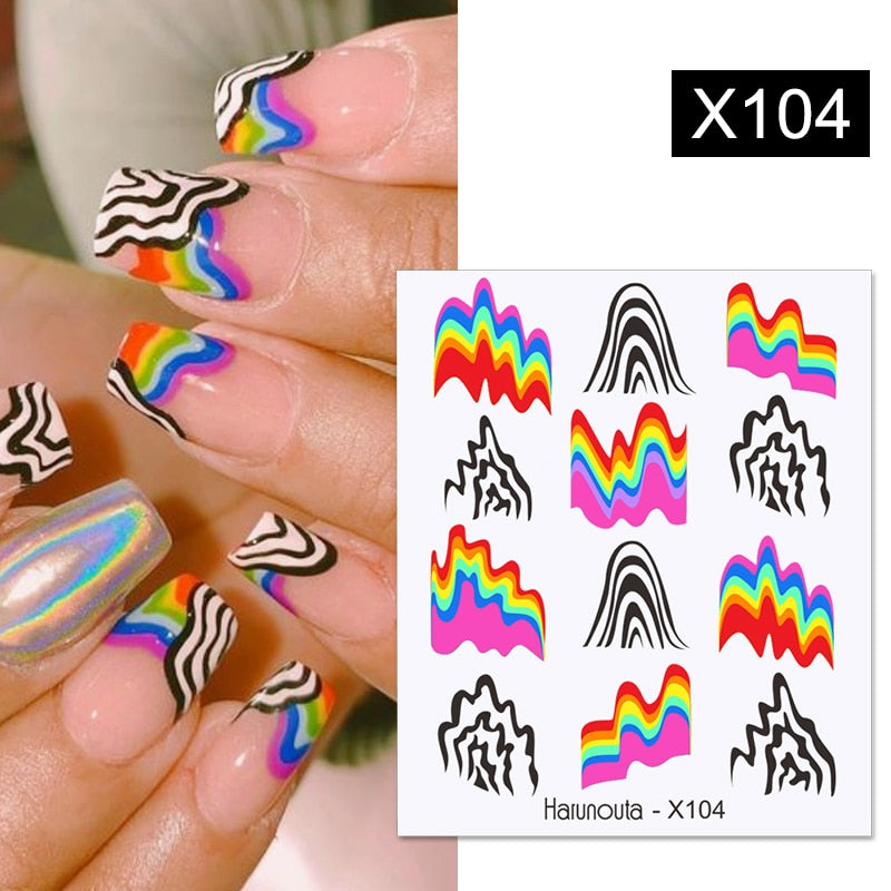Harunouta Silver Black Geometric Textured Lines Stripe 3D Nail Sticker Flower Leaves Self Adhesive Transfer Sliders Paper 0 DailyAlertDeals X104