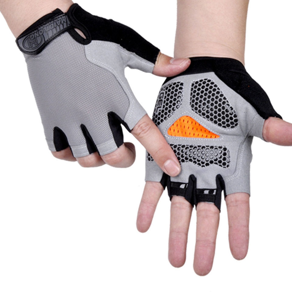 HOT Cycling Anti-slip Anti-sweat Men Women Half Finger Gloves Breathable Anti-shock Sports Gloves Bike Bicycle Glove Gloves DailyAlertDeals Type B--Gray S