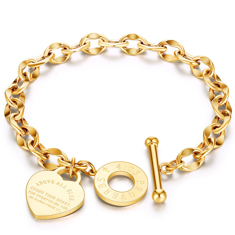 Stainless Steel Love Heart Bracelets For Women Party Gift Fashion Joyas de Chain Charm Bracelets Jewelry Wholesale Text Engraved 0 DailyAlertDeals