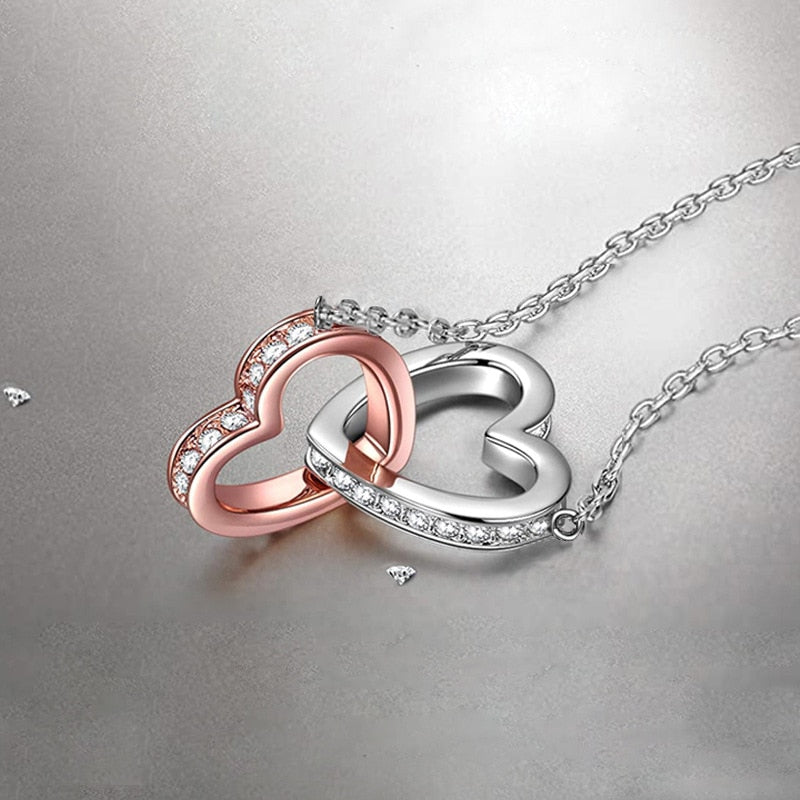 Mother Daughter Love Double Heart-shaped Connected Hollow Chain Necklace for Christmas GiftLight Luxury Female Clavicle Chain 0 DailyAlertDeals