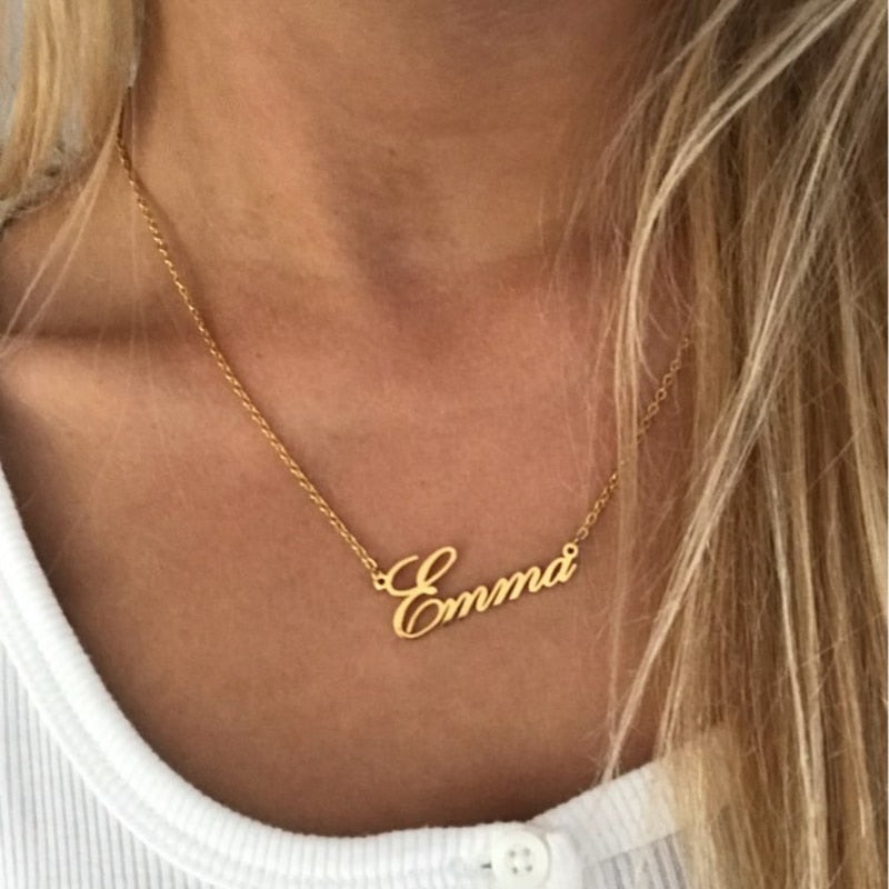 Atoztide Customized Fashion Stainless Steel Name Necklace Personalized Letter Gold Color Choker Necklace Pendant Nameplate Gift custom name necklace DailyAlertDeals   