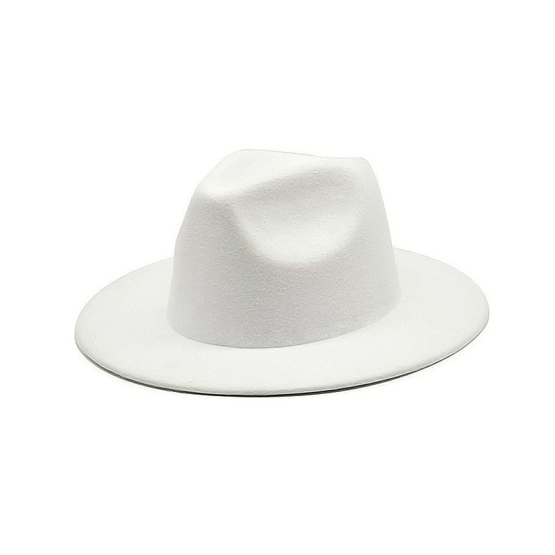 Autumn Winter Womens Felt Hat Fedoras Big Brim Hats For Women British Style Vintage Church Hats Lady Flat Brim White jazz cap 0 DailyAlertDeals 3 56-58cm