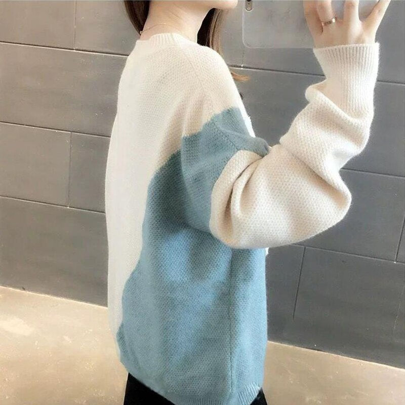 Cute Sheep Pattern Loose Pullover Sweater Women 2022 Fall Winter Korean School Contrast Color Knit Jumper Female Knitwear 0 DailyAlertDeals