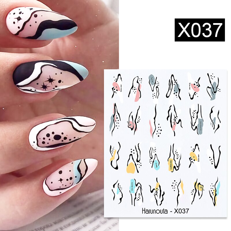 Harunouta French Black White Geometrics Pattern Water Decals Stickers Flower Leaves Slider For Nails Spring Summer Nail Design 0 DailyAlertDeals X037