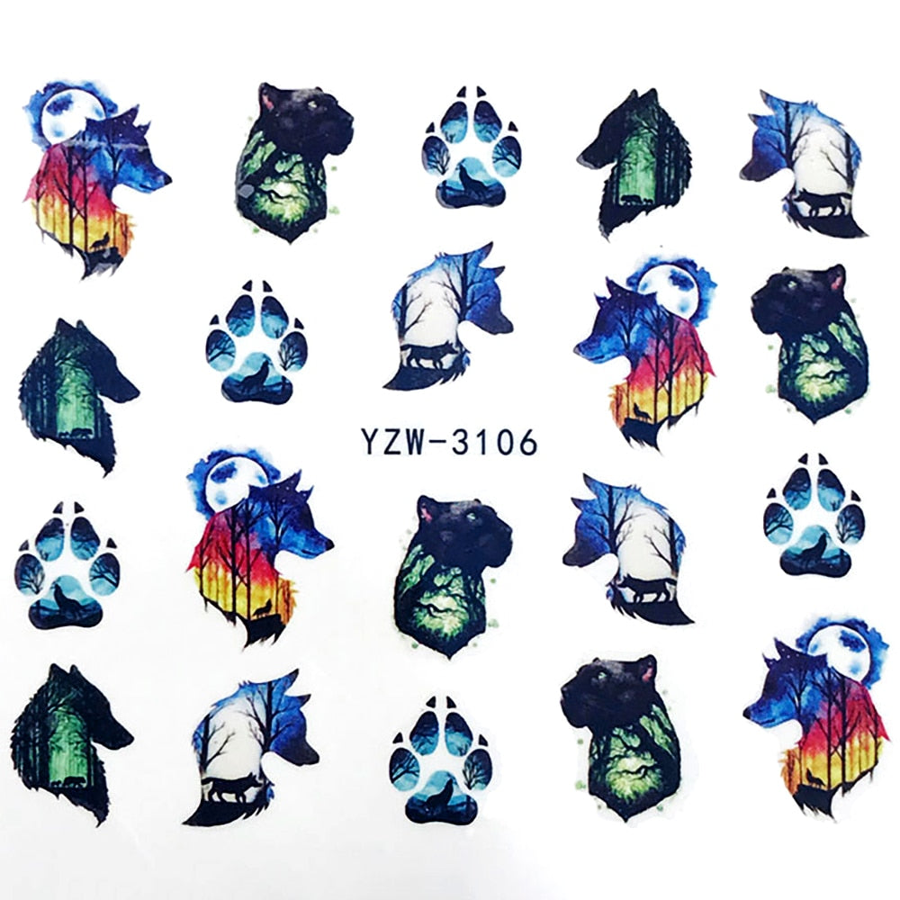 Nail Sticker Wolf Stickers Sliders For Nails Summer Full Nail Design Decorations Water Decals Animal Transfer Children's Slider nail art DailyAlertDeals YZW-3106