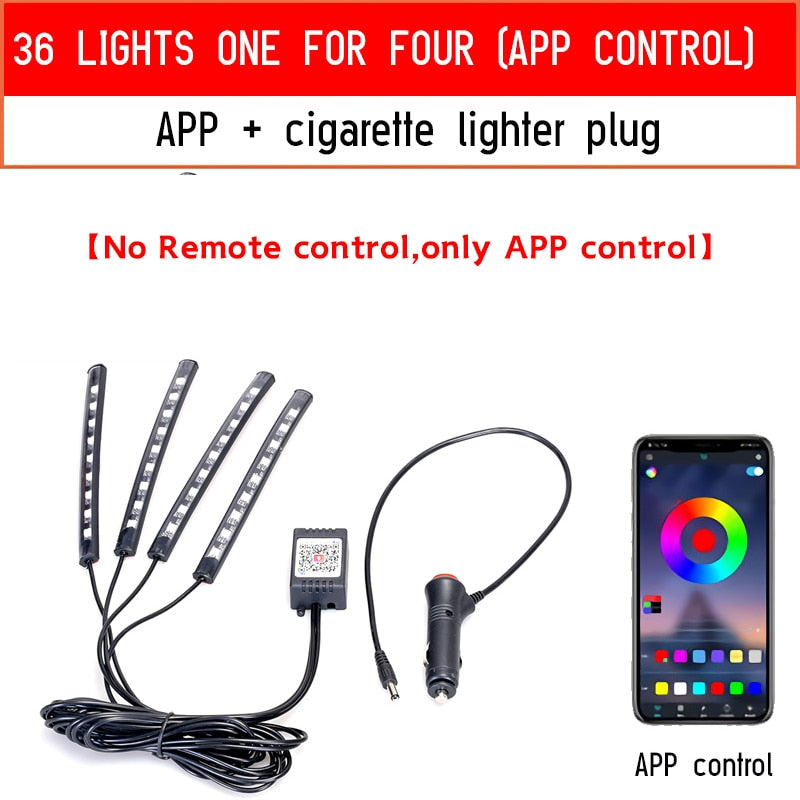 Rgb Led Lights for Cars Ambient Lighting Car Interior Neon Light With Music Voice Control App Inside Car Lights RGB LED Light with control DailyAlertDeals 36LED cigar APP