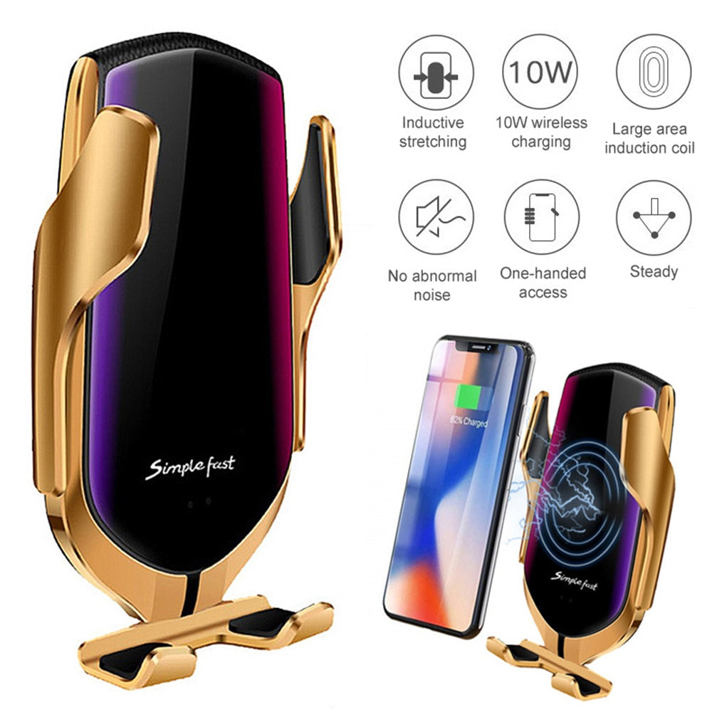 FLOVEME Qi Automatic Clamping 10W Wireless Charger Car Phone Holder Smart Infrared Sensor Air Vent Mount Mobile Phone Stand Hold Wireless Car Charger DailyAlertDeals