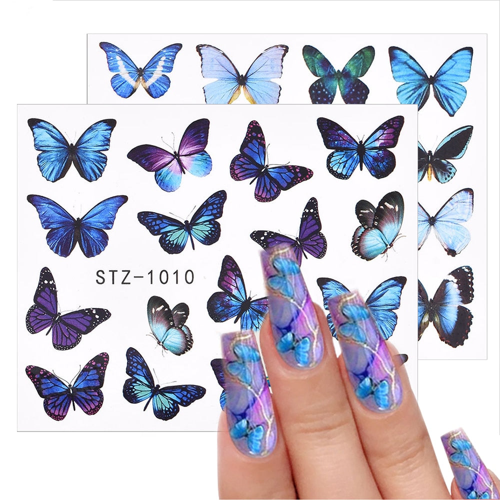 3D Watercolor Butterflies Sliders Nail Art Water Transfer Decal Sticker Blue Valentine's Day Nail Decoration Tattoo Manicure 0 DailyAlertDeals